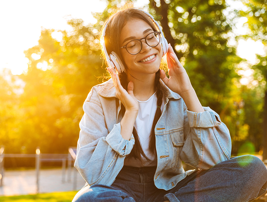 Girl listening to headphones